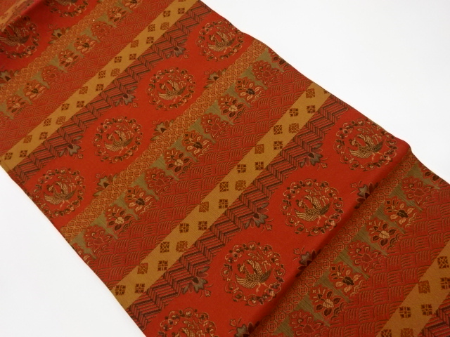 JAPANESE KIMONO / VINTAGE NAGOYA OBI / WOVEN PHOENIX & FLORAL PLANTS